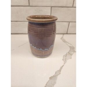 Small Art Pottery Pink And Purple Glazed Crock Signed And Dated By‎ Artist 1998